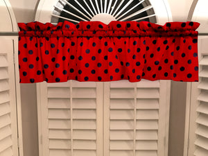 Cotton Window Valance Polka Dots Print 58 Inch Wide / Black on Red