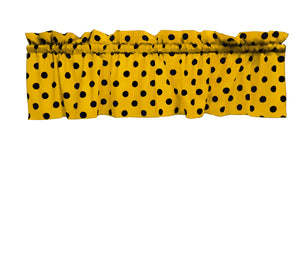Cotton Window Valance Polka Dots Print 58 Inch Wide / Black on Yellow