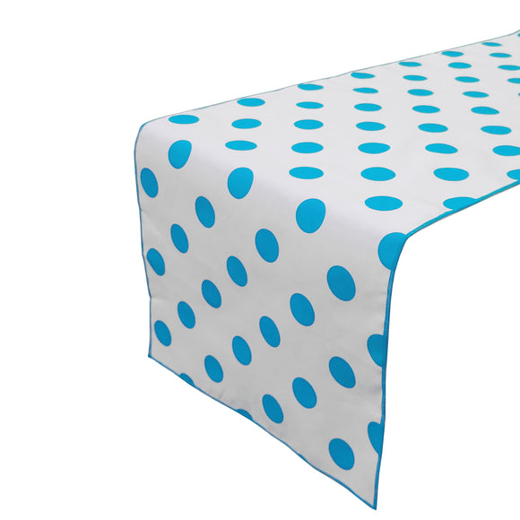 Cotton Print Table Runner Polka Dots Turquoise on White