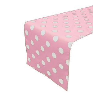 Cotton Print Table Runner Polka Dots White on Pink