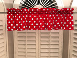 Cotton Window Valance Polka Dots Print 58 Inch Wide / White on Red