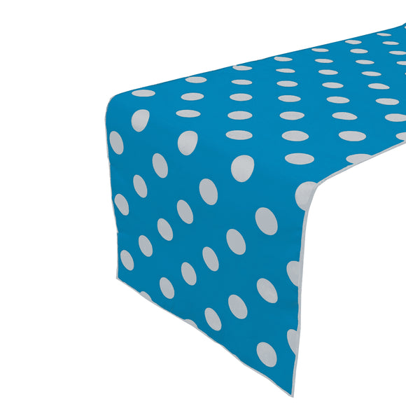 Cotton Print Table Runner Polka Dots White on Turquoise