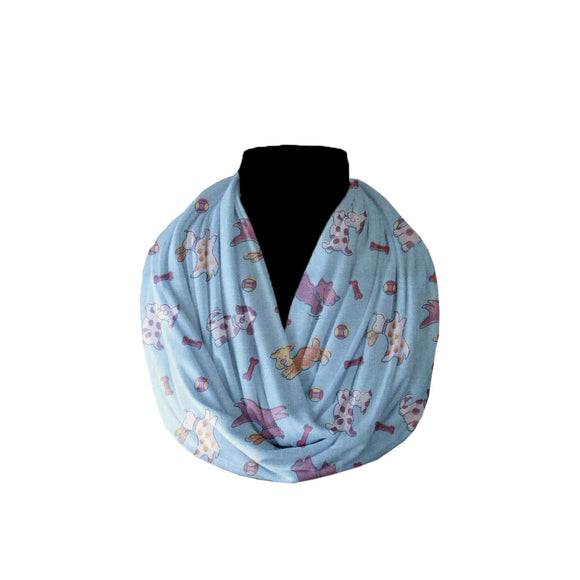 Cotton Blend Infinity Scarf Playful Puppies Print