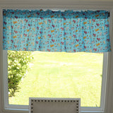 Cotton Window Valance Animal Print 58 Inch Wide Puppies Chase Ball and Bone Blue