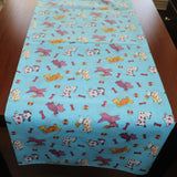 Cotton Print Table Runner Animal Print Puppies Chasing Ball and Bone Blue