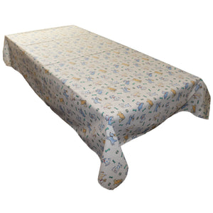 Cotton Tablecloth Animal Print Puppies Chase Ball and Bone - Blue on White