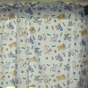 Cotton Window Valance Animal Print 58 Inch Wide Puppies Chase Ball and Bone Blue on White
