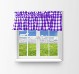 Cotton Gingham Checkered Window Valance 58" Wide - Purple