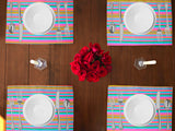 Multi Stripes Print Cotton Dinner Table Placemats Holiday Home Decoration 13" x 19" (Pack of 4)