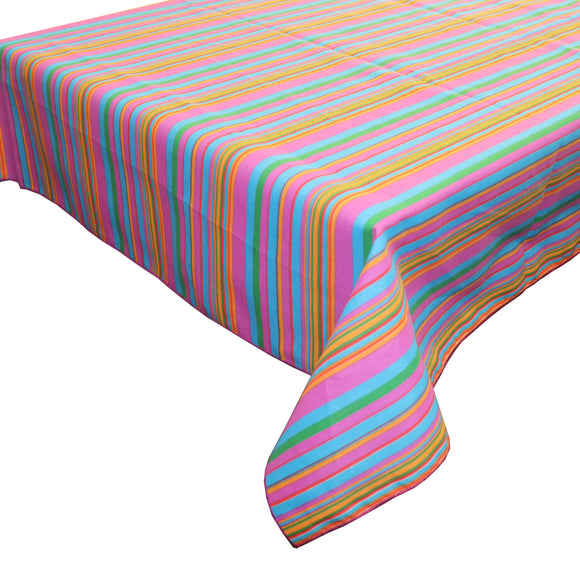 Cotton Tablecloth Stripes Print / Multi Stripe Purple Blue