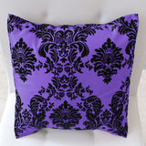 Flocked Damask Decorative Throw Pillow/Sham Cushion Cover Black on Purple