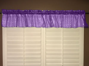 Silver Stars on Sheer Organza Tinted Window Valance 58" Wide Purple
