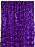 Satin Rosette 3D Pop up Flower Single Curtain Panel 54 Inch Wide - Purple