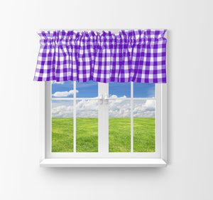 Cotton Gingham Checkered Window Valance 58" Wide Purple