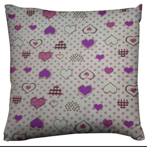 Hearts and Dots Floral Print Decorative Cotton Throw Pillow/Sham Cushion Cover - Purple