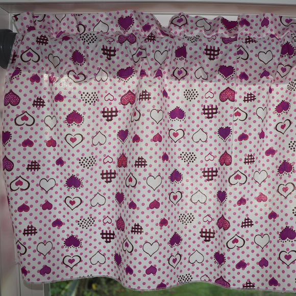 Cotton Window Valance Floral Print 58 Inch Wide Hearts and Dots Purple