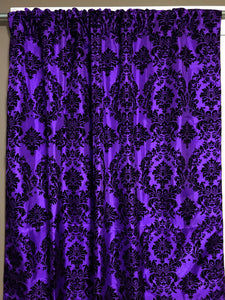 Flocking Damask Taffeta Window Curtain 56 Inch Wide Purple