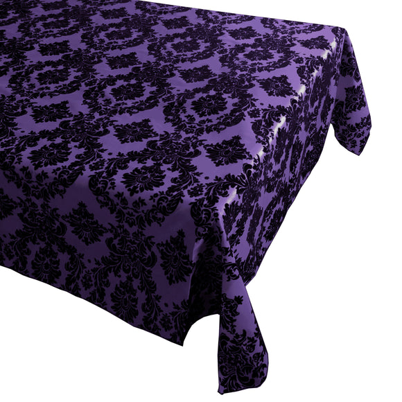 Flocking Damask Taffeta Tablecloth Purple