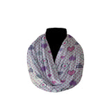 Cotton Blend Infinity Scarf Hearts and Dots Print