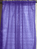 Silver Stars on Sheer Tinted Organza Solid Single Curtain Panel 58 Inch Wide - Purple
