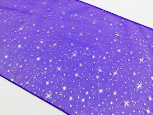 Light Weight Sheer Organza with Silver Stars Decorative Table Runner Purple