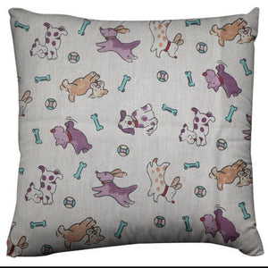 Cotton Animal Print Decorative Throw Pillow/Sham Cushion Cover Playful Puppies - Purple on White
