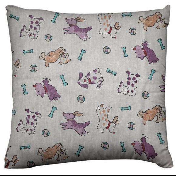 Cotton Animal Print Decorative Throw Pillow/Sham Cushion Cover Playful Puppies Purple on White