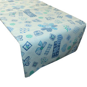 Cotton Print Table Runner Floral Quilting Pattern Flowers Hearts and Butterfly - Blue