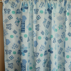 Cotton Curtain Floral Print 58 Inch Wide Quilting Pattern Floral Hearts and Butterfly Blue