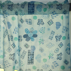 Cotton Window Valance Floral Print 58 Inch Wide Quilting Pattern Floral Hearts and Butterfly - Blue