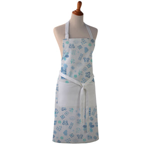 Cotton Apron - Quilting Pattern Floral Hearts and Butterfly Print - Kitchen BBQ Restaurant Cooking Painters Artists - Full Apron or Waist Apron