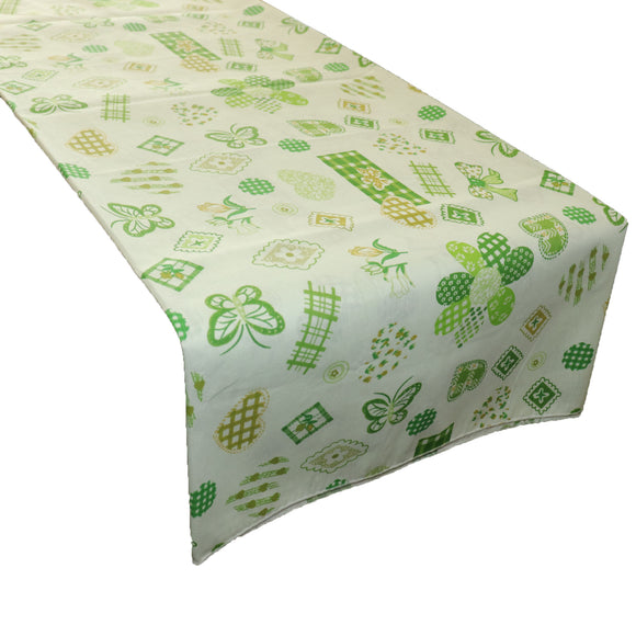 Cotton Print Table Runner Floral Quilting Pattern Flowers Hearts and Butterfly Green