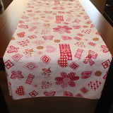 Cotton Print Table Runner Floral Quilting Pattern Flowers Hearts and Butterfly Red