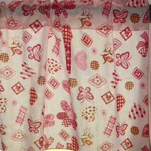 Cotton Window Valance Floral Print 58 Inch Wide Quilting Pattern Floral Hearts and Butterfly - Red