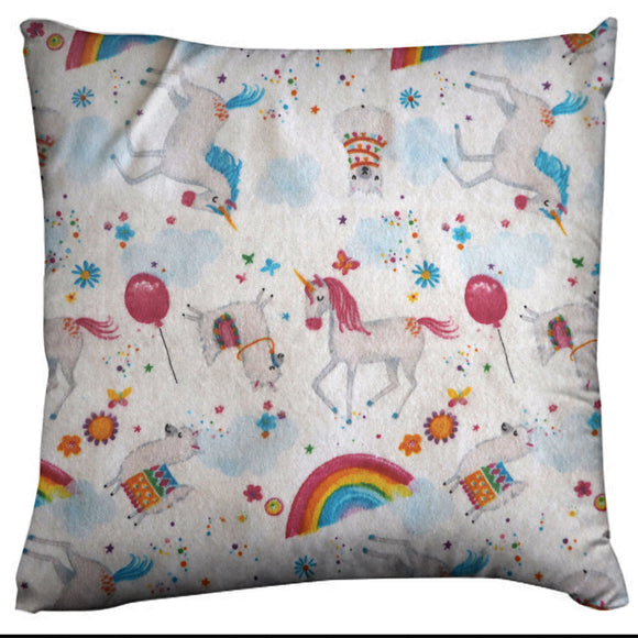 Flannel Throw Pillow/Sham Cushion Cover Rainbow Unicorn and Llamas