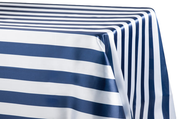 Satin Stripe Tablecloth 2 Inch Navy and White