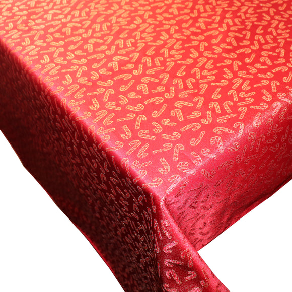 Heavy Brocade Shiny Christmas Tablecloth Candy Canes Red