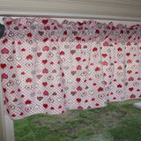 Cotton Window Valance Floral Print 58 Inch Wide Hearts and Dots Red