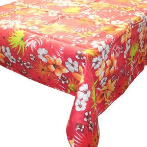Cotton Tablecloth Floral Print Tropical Hawaiian - Red