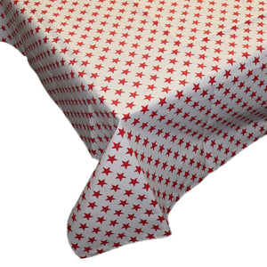 Cotton Tablecloth Stars Print Red on White