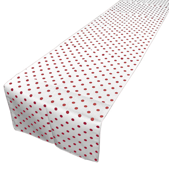 Cotton Print Table Runner Polka Dots Small Dots Red on White
