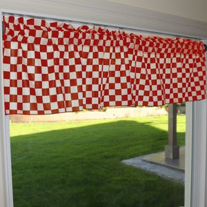 Cotton Window Valance Checkered Print 58" Wide Racecar 1 Inch Checkerboard Red and White