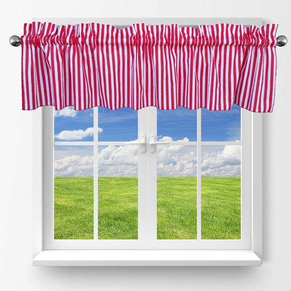 Cotton Window Valance Stripe Print 58 Inch Wide / 1/2 Inch Stripe Red and White
