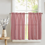 Cotton Half Inch Wide Stripes Print Café Tier Curtains Window Treatment Kitchen Home Décor