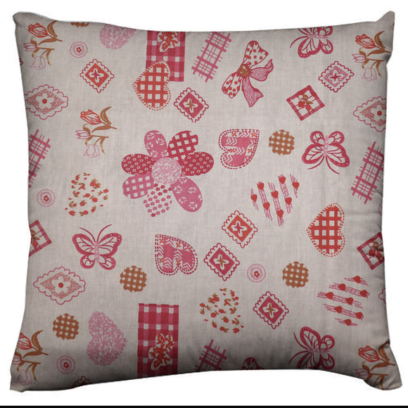 Quilted Butterflies Flowers and Hearts Floral Print Decorative Cotton Throw Pillow/Sham Cushion Cover Red