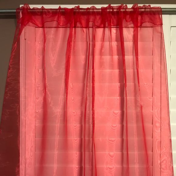 Sheer Tinted Organza Solid Single Curtain Panel 58 Inch Wide Red