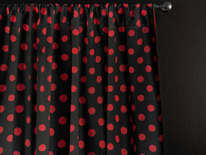 Cotton Curtain Polka Dots Print 58 Inch Wide / Red on Black