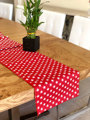 Cotton Print Table Runner Stars - Red