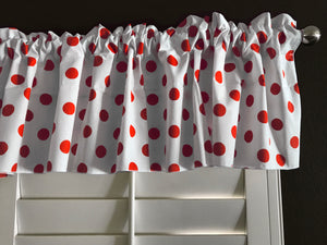 Cotton Window Valance Polka Dots Print 58 Inch Wide / Red on White