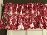 Flocked Damask Window Valance 58" Wide - Red on White